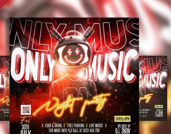 Only music night party social media post PSD