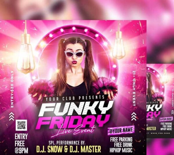 Funky friday live event party social media post PSD