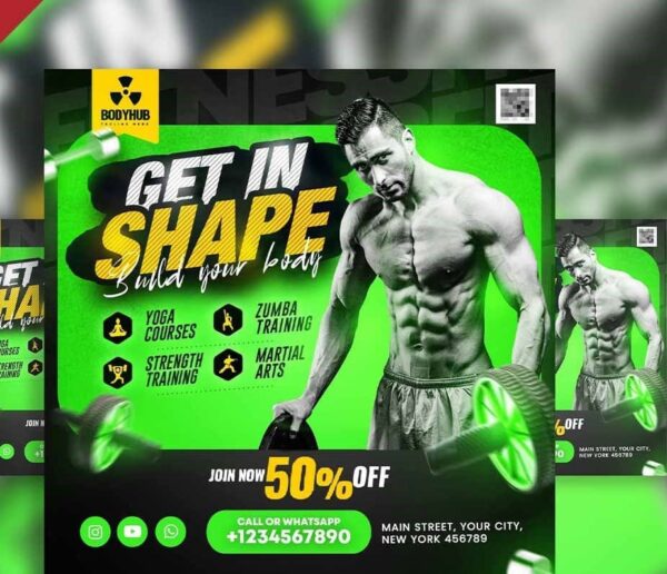 Get in shape fitness promotional social media post PSD