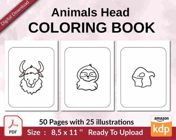 Coloring Animals Head Book for Kids, Perfect for ages 2-4, 4-8